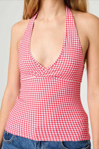 Sexy Polka Dot Plaid Slim Halter Top