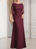 Etui-/Säulen-Chiffonkleid in Bodenlänge für die Mutter der Braut mit plissierter Perlenstickerei