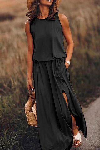 Vestido largo de tirantes Meridress sin mangas con abertura en la cintura