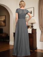 A-Linien-Kleid mit herzförmigem Herzausschnitt, bodenlang, aus Chiffon und Spitze, mit Perlenstickerei und Kaskadenrüschen – ideal für die Mutter der Braut