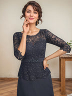A-Linien-Kleid mit U-Boot-Ausschnitt, Illusion-Detail, knöchellang, aus Chiffon und Spitze mit Strassperlen für die Mutter der Braut. 