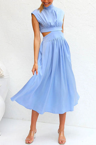 Meridress Swing-Kleid mit Stehkragen, Cut-Outs an der Taille und Taschen