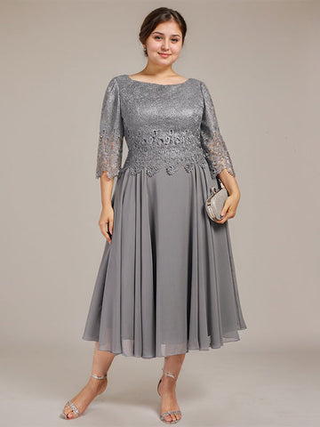 A-Linien-Kleid aus Chiffon mit Rundhalsausschnitt und Teelänge für die Mutter der Braut 