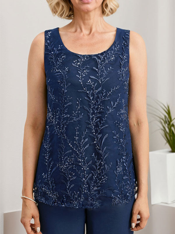 Zweiteiliger Jumpsuit/Hosenanzug, bodenlanges Chiffon-Kleid mit Spitze und Pailletten für die Mutter der Braut