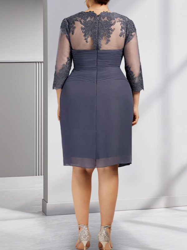 Etuikleid/Säulenkleid mit Herzausschnitt, knielang, aus Chiffon für die Mutter der Braut mit Perlenapplikationen, Spitze, Pailletten und Falten
