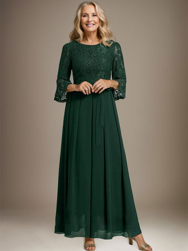 A-Linien-Kleid aus Chiffon mit Rundhalsausschnitt und Schleife, knöchellang, für die Mutter der Braut