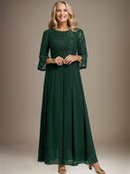 A-Linien-Kleid aus Chiffon mit Rundhalsausschnitt und Schleife, knöchellang, für die Mutter der Braut