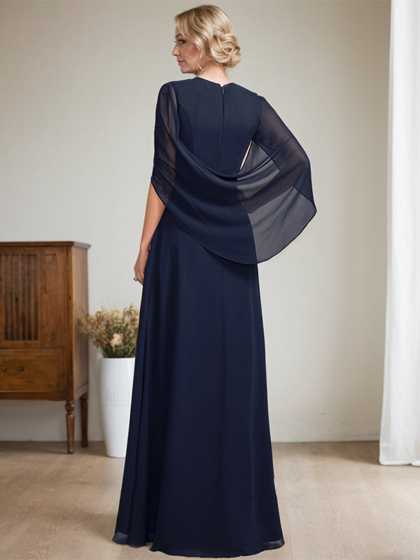 Dunkelblaues, langes A-Linien-Kleid mit V-Ausschnitt für die Mutter der Braut
