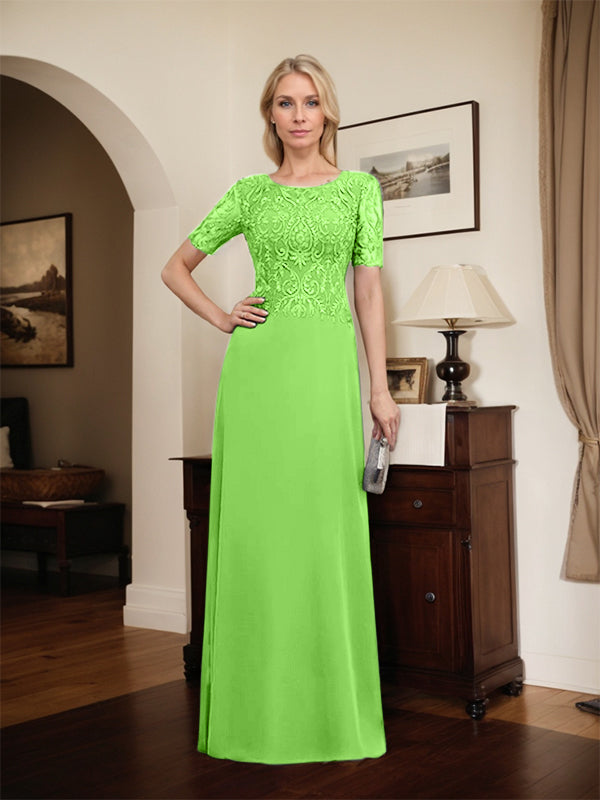 A-Linien-Kleid aus Chiffon mit Pailletten und Rundhalsausschnitt, bodenlang, für die Mutter der Braut