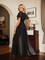 Jumpsuit/Hosenanzug, bodenlanges Chiffon-Abendkleid mit V-Ausschnitt