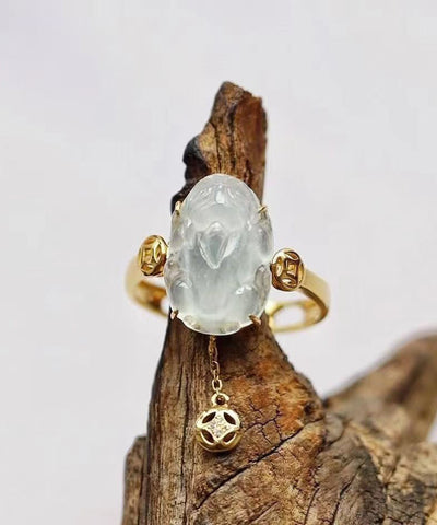 Feingold-Sterlingsilber-Oververgoldung Chalcedon Ein mythischer Wildtier-Quastenring 