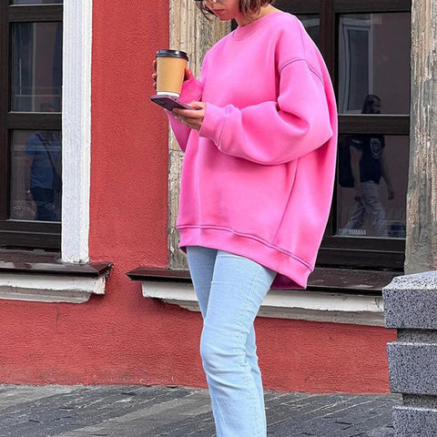 Autumn Winter Oversize Solid Color Loose Sweater for Stylish Office Wear