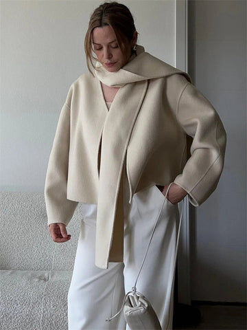 Bufanda de retazos blanca con estampado de Tossy, abrigo para mujer, holgado, de cintura alta, elegante, de manga larga, cárdigan de lana con bolsillo, ropa de abrigo corta a la moda para mujer 