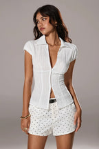 V-Neck Textured Short Sleeve Blouse