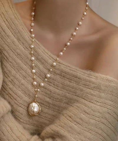 Collar con colgante de borla de perla blanca de moda 