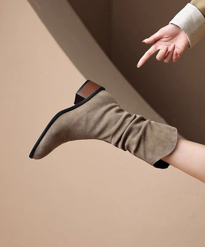 Botas gruesas con empalme de ante color caqui para mujer 