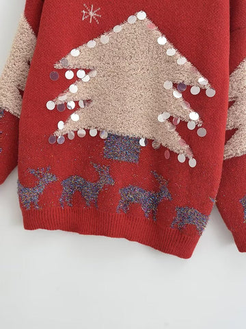 Autumn Winter Sweater Christmas Snowflake Long Sleeve Bottoming round Neck Knitted Sweater Pullover Sweater