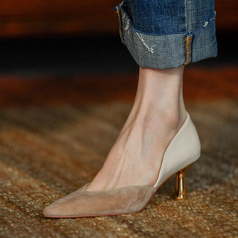 Zapatos de tacón alto con tacón de aguja y bloques de color para mujer, mocasines sencillos sin cordones, informales, para oficina, trabajo diario, tacones 