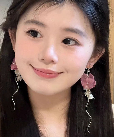 Chic Gold Copper Zircon Pearl Bellflower Tassel Drop Earrings