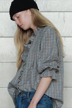 Casual Plaid Ruffle Long Sleeve Blouse