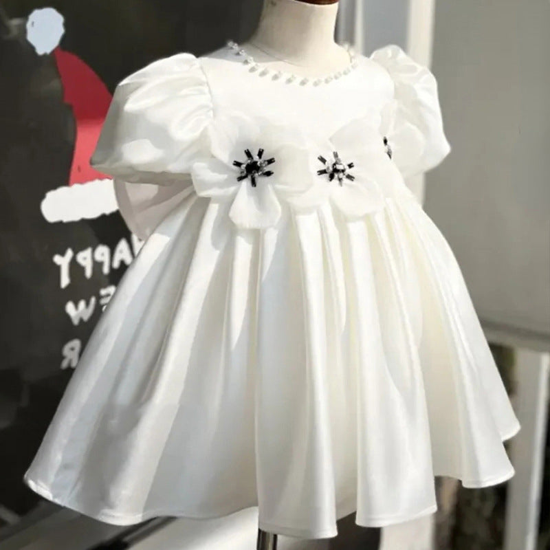 Vestido blanco con lazo grande para niña, vestido de primera comunión para niña pequeña 