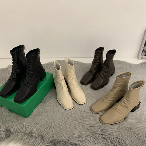 - High Heel Stiefel Damenschuhe Martinin Stiefel 2024 neue Winterstiefel quadratische Stiefeletten Chelsea Stiefeletten mit mittlerem Bein 