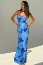 Floral Print Backless Mermaid Hem Cami Vacation Maxi Dress
