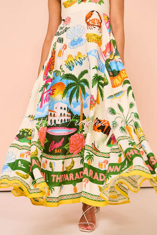 Holiday Paradise Maxikleid aus Leinenmischung mit einzigartigem Druck und gesmokten Gesäßtaschen 