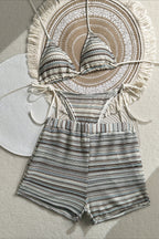 Knit Colorblock Three Piece Bikini Set