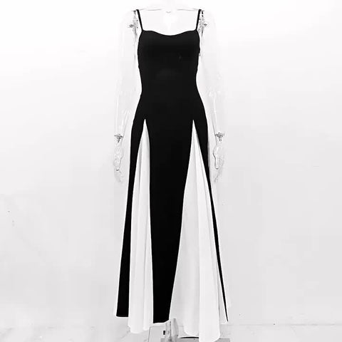 Party Dress Black And White Spaghetti Strap Sexy Maxi Dresses