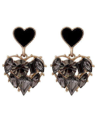 Stylish Black Alloy Love Zircon Drop Earrings