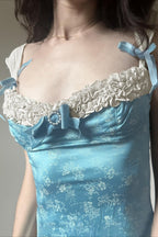 Lace Bow Floral Print Square Neck Fitted Tank Top