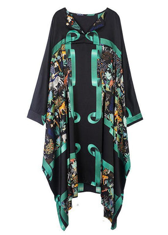 Vestidos largos de otoño con cuello en V, estampado vintage en negro y verde 