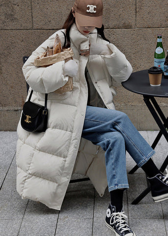 Abrigos de plumón de pato con cremallera y cuello alto en color café francés para invierno 