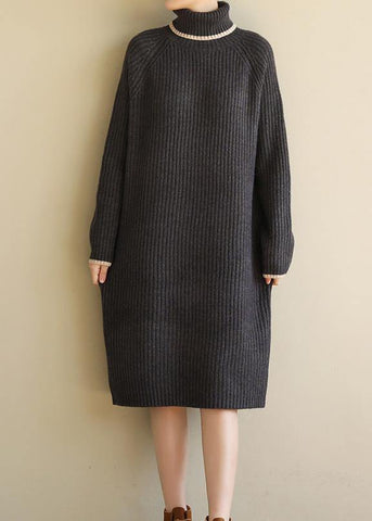 Oversized black gray Sweater outfits Refashion Largo high lapel collar sweater dress