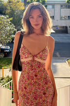 Sweet Floral Lace Trim Cami Maxi Dress