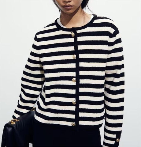Early Autumn Women Clothing Casual Classic All Match Knitted Cardigan