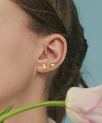 Pendientes de mariposa con sobredorado de plata y oro de moda 