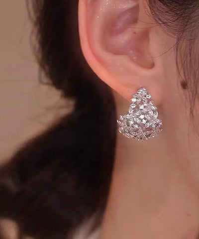 Pendientes de aro de plata de ley con circonitas ahuecadas y seda estilo bohemio 