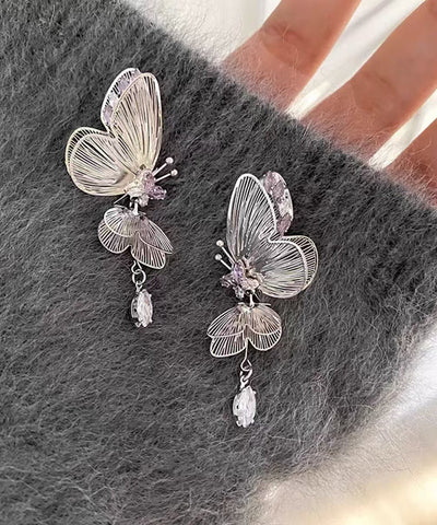 Pendientes de mariposa con circón de cobre y seda fina con agujeros 