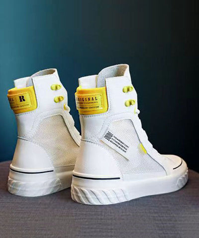 Weiße, lässige, atmungsaktive Mesh-Stiefel mit Schnürung und Spleiß-Plateau 