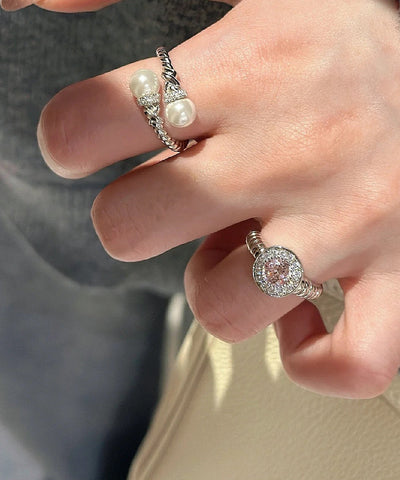 Anillos de plata de ley rosa con circonitas en forma de huevo de paloma DIY 