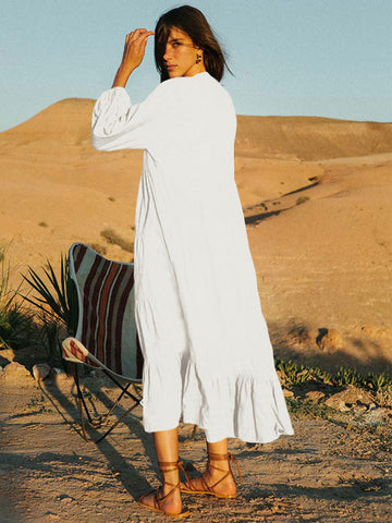 Lagen-Maxikleid, Rundhalsausschnitt, Knopfleiste vorne, Übergroße Tageskleider 