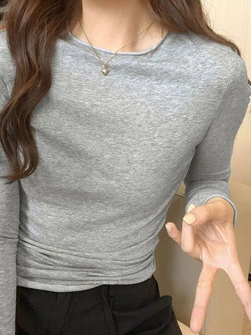 2024 Spring Autumn T shirt Women Tops Solid Slim Fit Long Sleeve O Neck Tshirts Female Casual Streetwear High Quality Base Tees