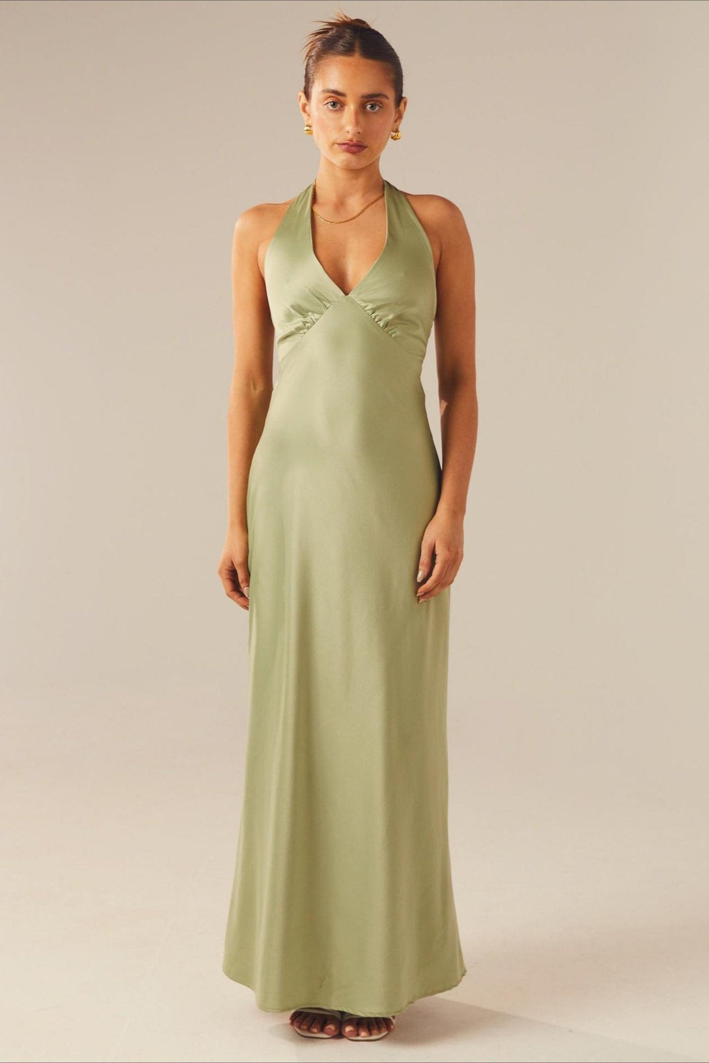 Elegant Solid V Neck Slim Maxi Dress