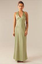 Elegant Solid V Neck Slim Maxi Dress