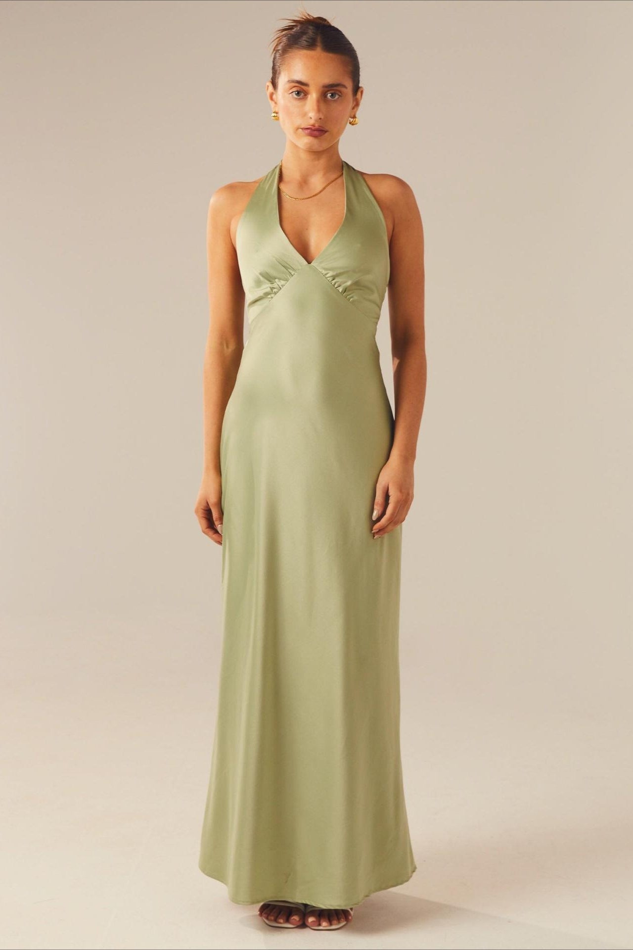 Elegant Solid V Neck Slim Maxi Dress