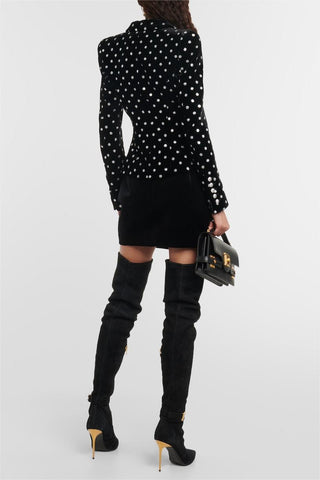 Velvet Silver Foil Stamping Polka Dot Blazer
