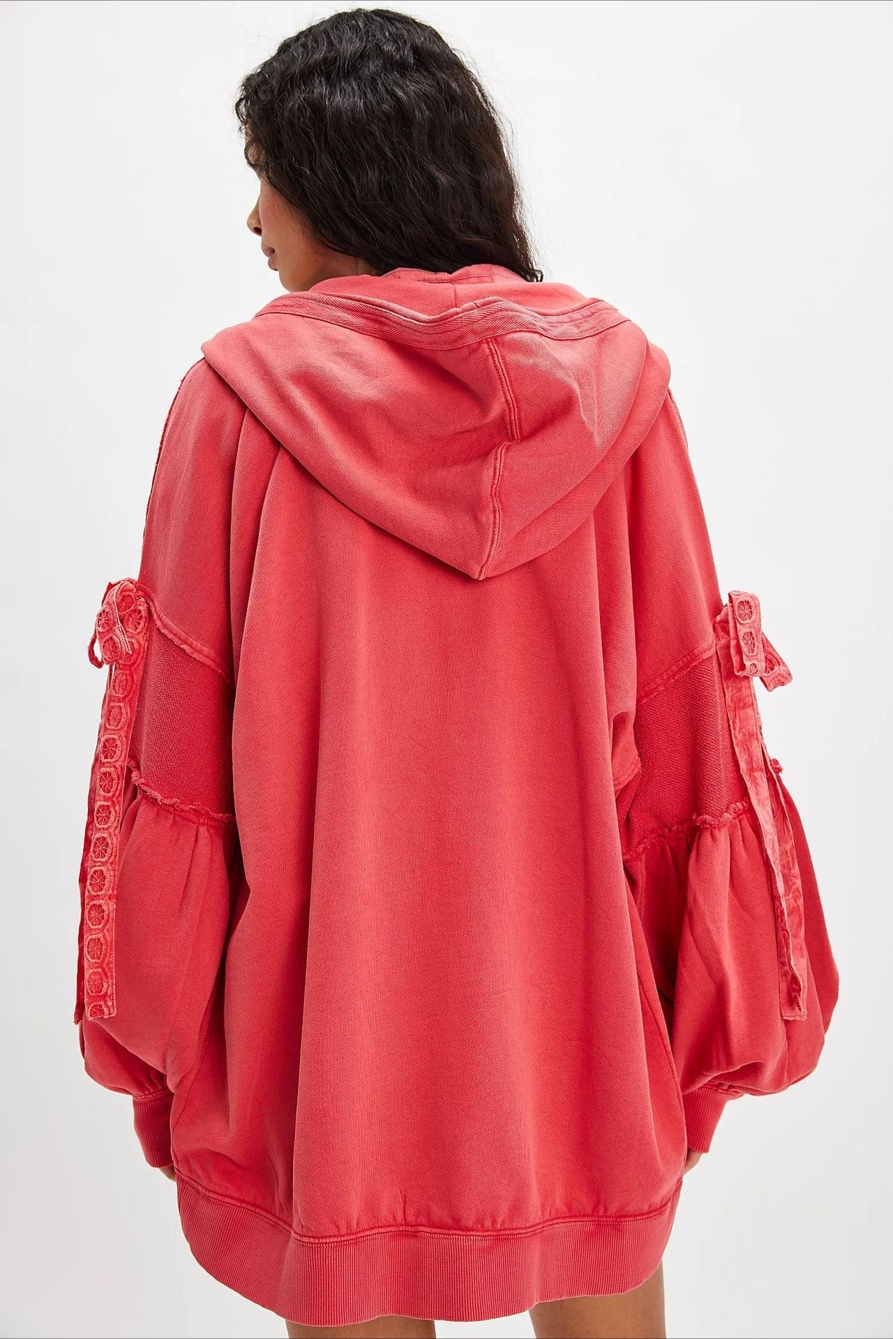 Oversized Lace Up Sleeve Zip Hoodie