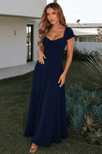 Elegant Slim Fit Ruched Waist Vacation Maxi Dress